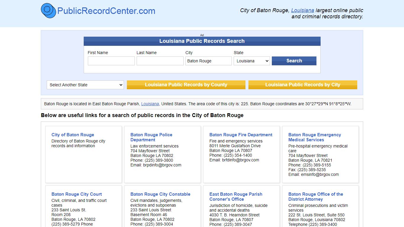 Baton Rouge, Louisiana Public Records and Criminal ...